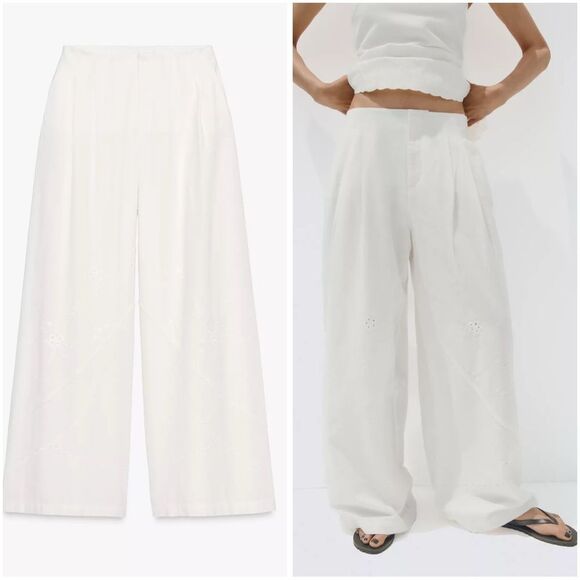 ZARA EMBROIDERED PANTS - Picture 1 of 8